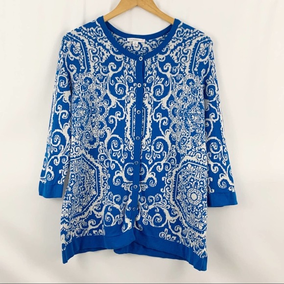 Isaac Mizrahi Live Blue and White Sweater Cardigan - Picture 1 of 7